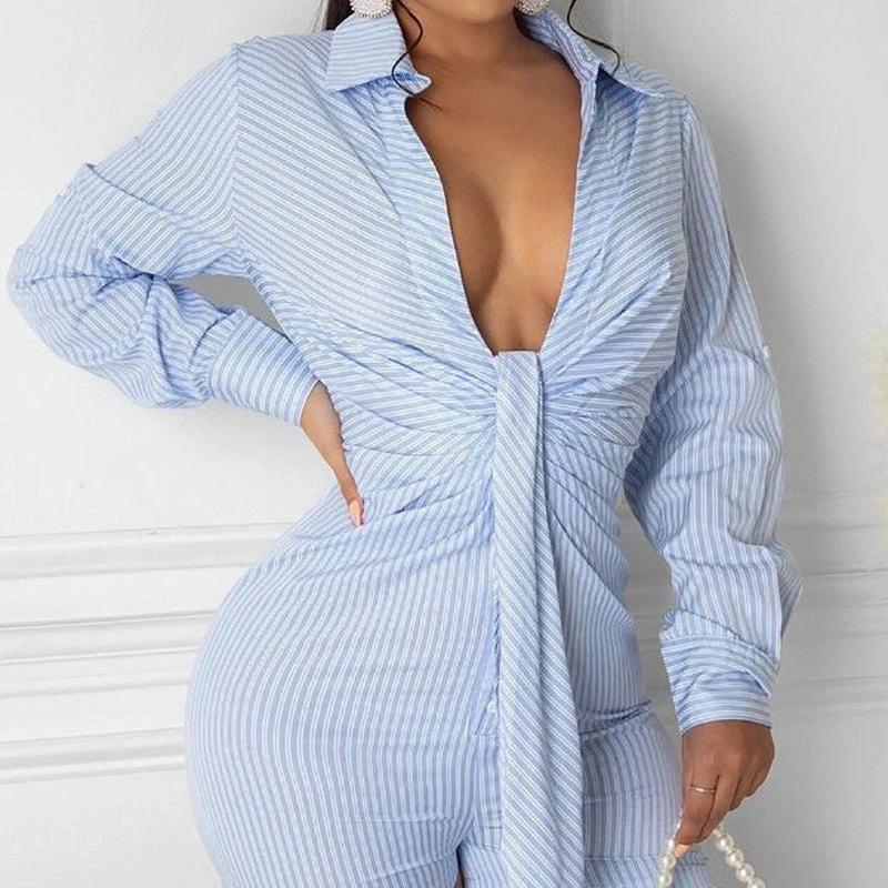 Deep V Strap Tight One-piece Shorts by GJG Denim