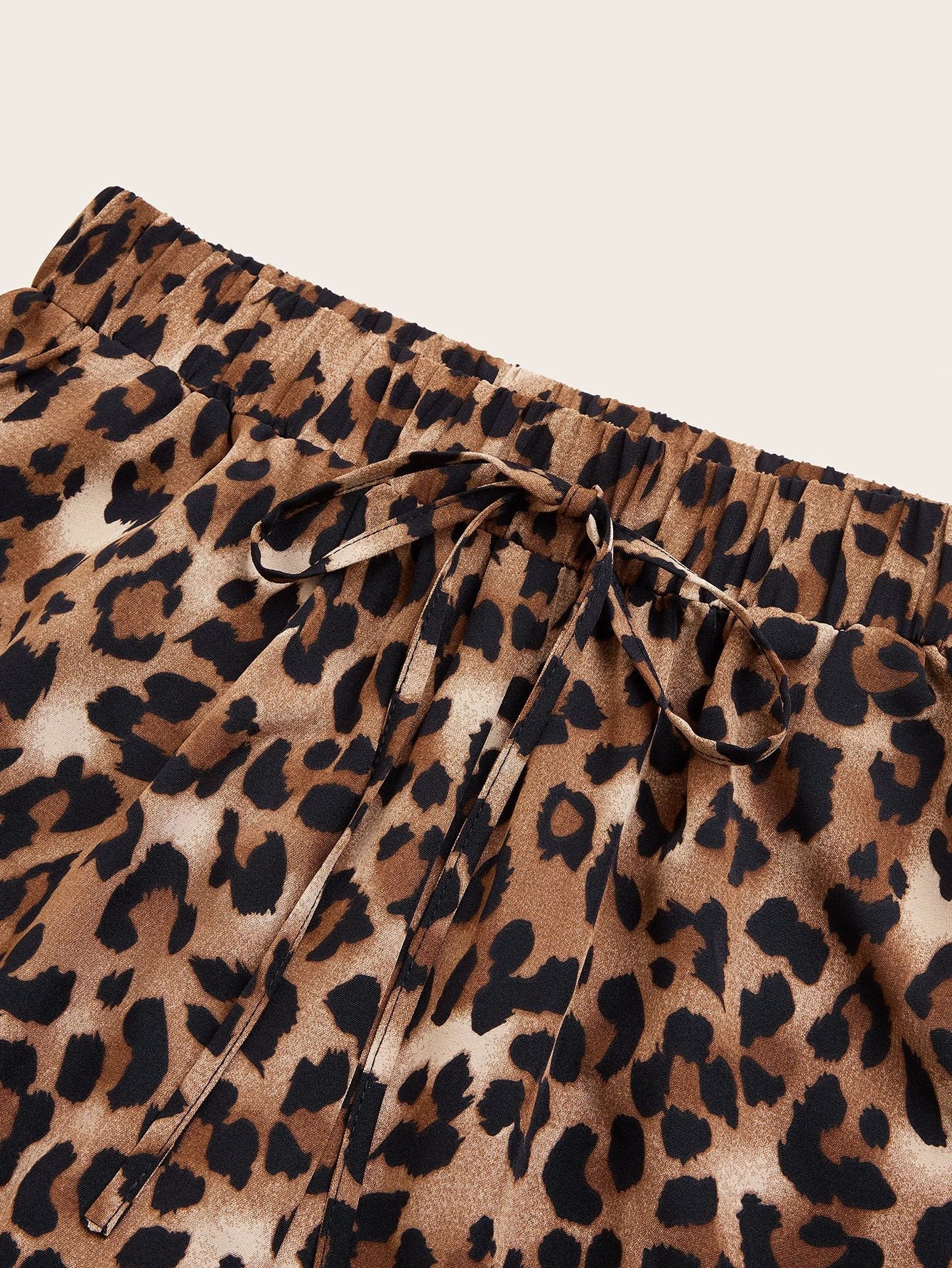 Women's Plus Size Leopard Print Wide Leg Pants - Elastic Waist, Loose Fit Casual Straight Leg Trousers For Spring Summer Fall, Lightweight Polyester Blend, Perfect For Beach Or Outdoor Outings by GJG Denim