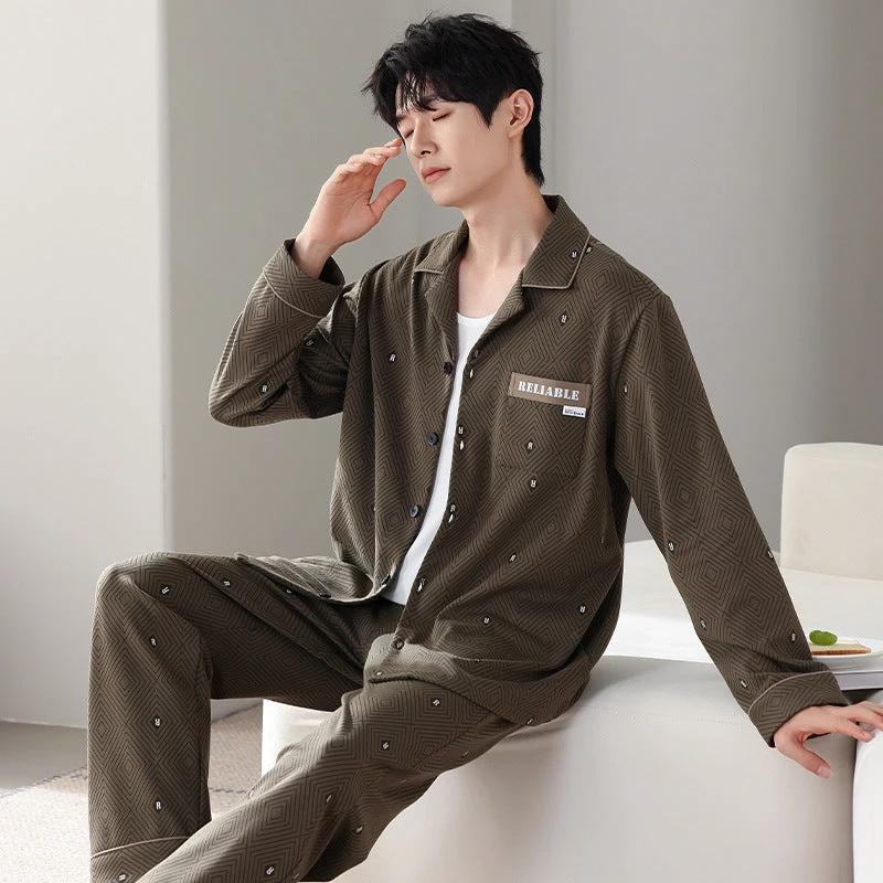 Men's Pure Cotton Long Sleeved Pajamas by GJG Denim