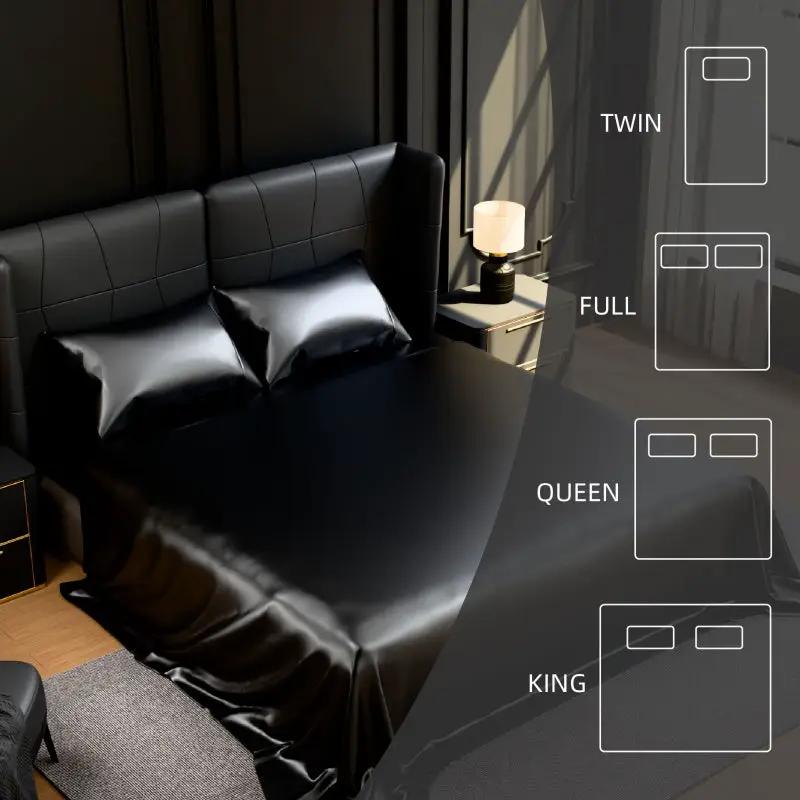 Satin Bed Sheets, King Size Sheets Set, 4 Pcs Silky Bedding Set With 15 Inches Deep Pocket For Mattress King, Black by GJG Denim