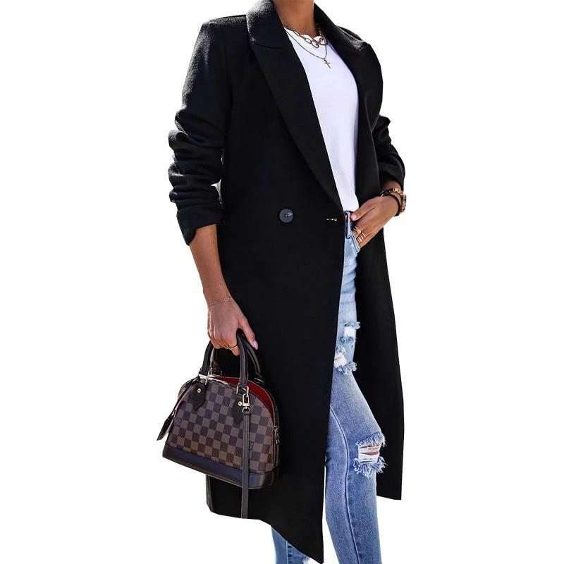 Minimalist Long Sleeve Lapel Button Split Coat by GJG Denim