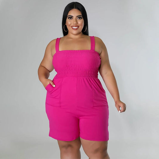 Fashionable Solid-Color Slim-Fit Ruched Backless Romper by GJG Denim