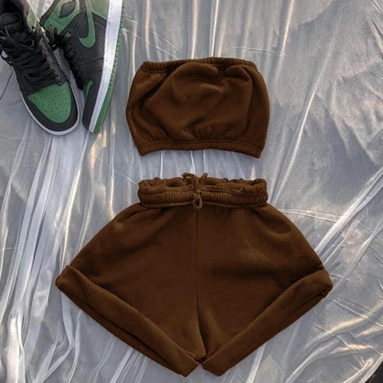 High Waist Lace-up Fashion Casual Shorts And Chest Wrap Suit Women by GJG Denim