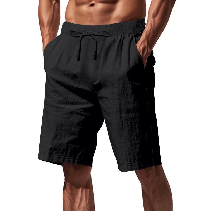Men's Pants Loose Casual Linen Solid Color Shorts by GJG Denim