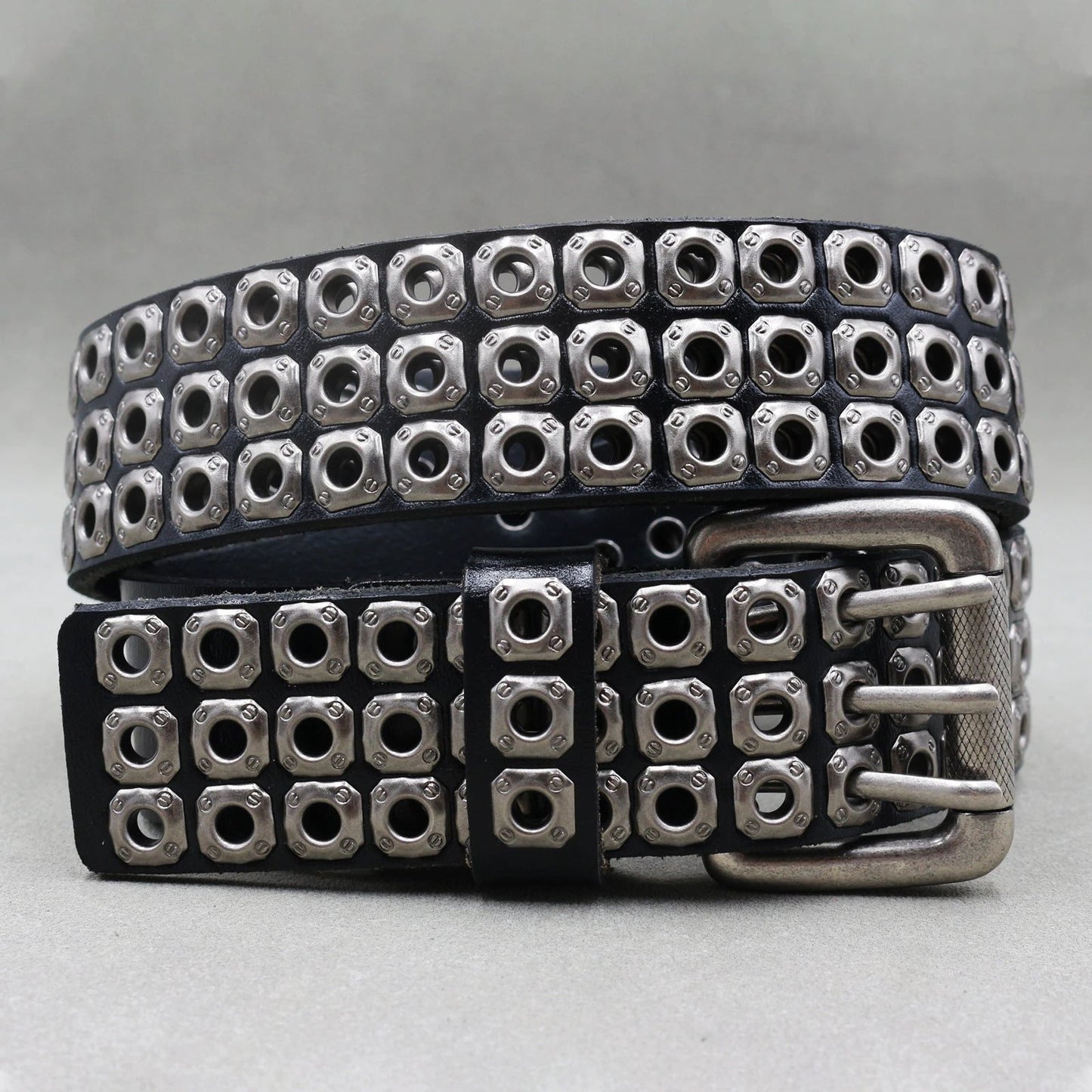 Men's Punk Eyelet Hollow-out Rivets Real Cowhide Belt by GJG Denim