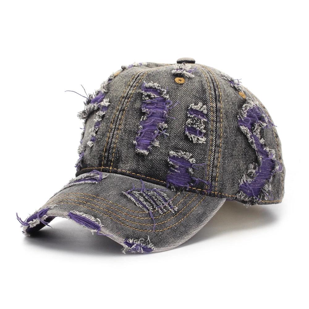 Ripped-line Letter Sun Hat Casual And Versatile by GJG Denim