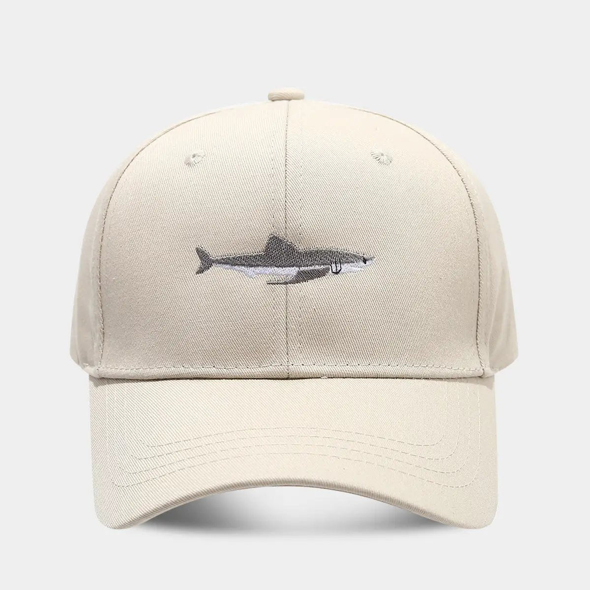 Solid Color Curved Brim Cotton Hard Top Shark Embroidered Baseball Cap For Men by GJG Denim