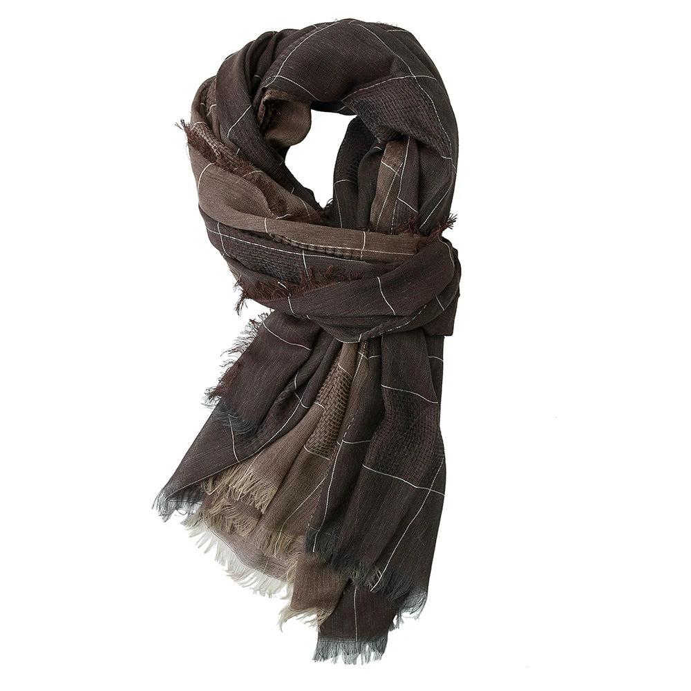 Men's Winter Dual-color Patchwork Plaid Tassel Large Size Scarf by GJG Denim