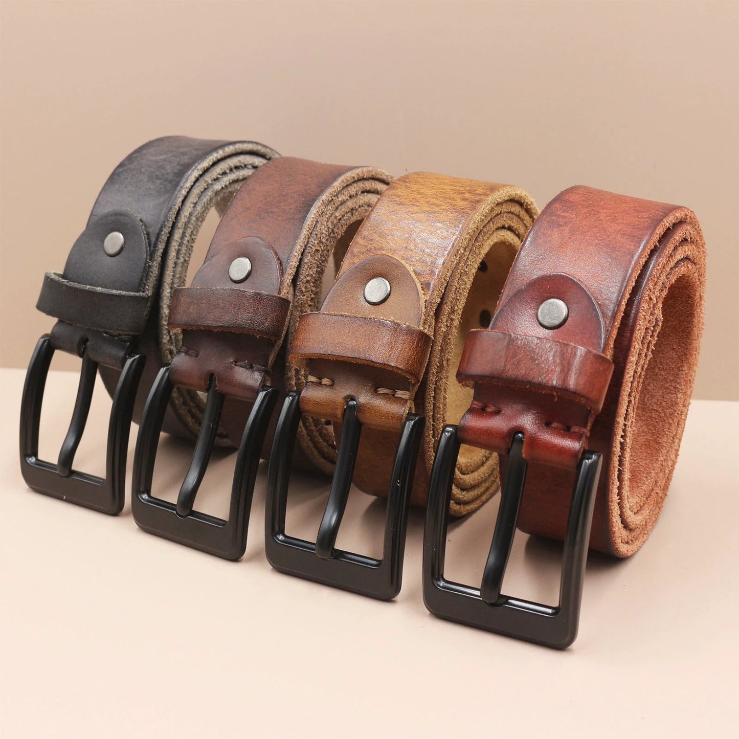 Top Layer Leather Pin Buckle Men's Belt by GJG Denim