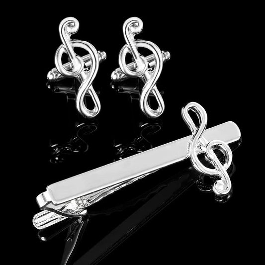 Men's Music Note Tie Clip And Cufflinks by GJG Denim