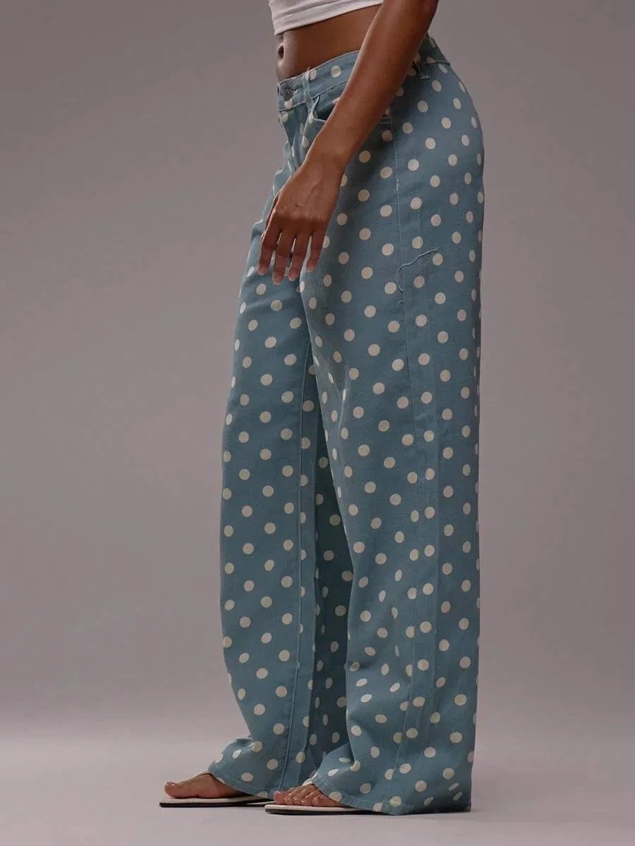 Casual Polka Dot Mid-rise Non-stretch Jeans by GJG Denim