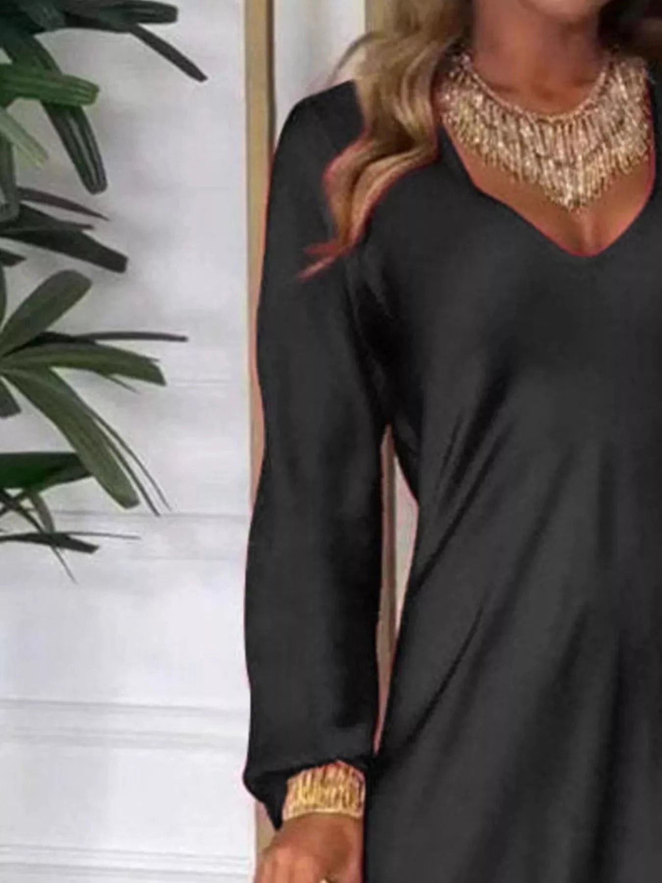 Full Size V-Neck Long Sleeve Midi Dress Plus Size by Lady Ros