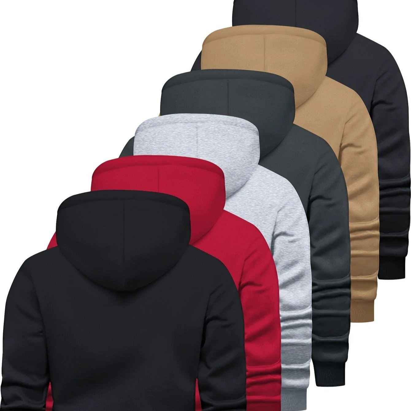 6-Piece Men's Long-sleeved Solid Color Hooded Sweatshirt by GJG Denim
