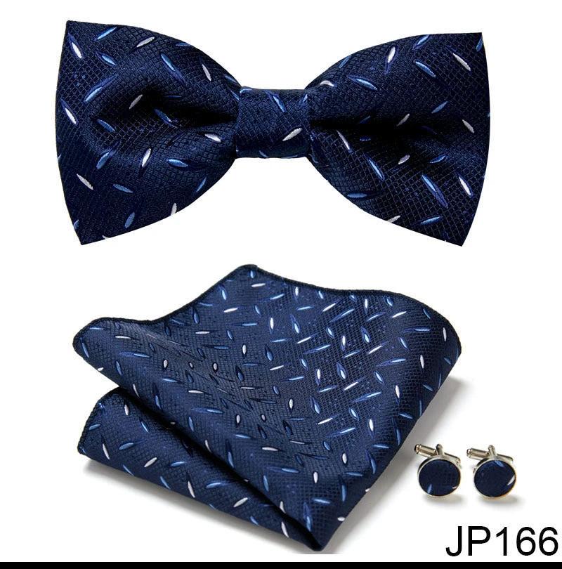 Men's Formal Bow Tie Handkerchief and Cuff links Set by GJG Denim