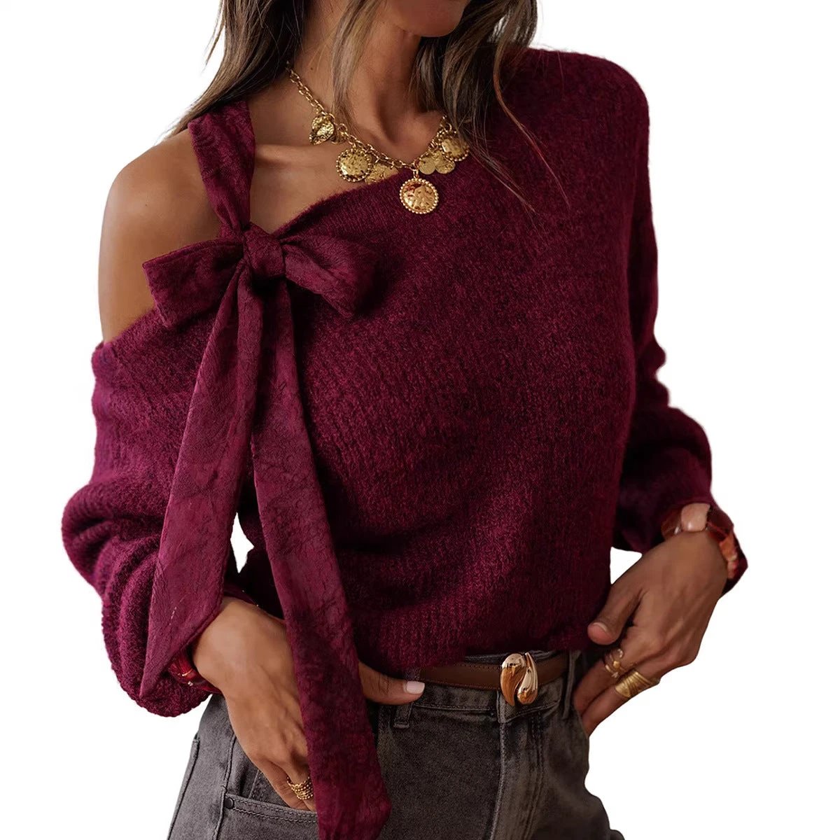 Timeless, Age-reducing Solid-color Sweater For Women With A European And American Vibe by GJG Denim