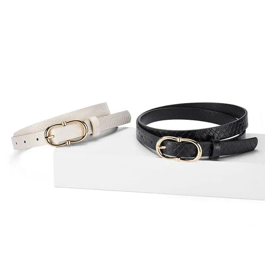 Simple And Versatile Snake Print Leather Belt For Women by GJG Denim