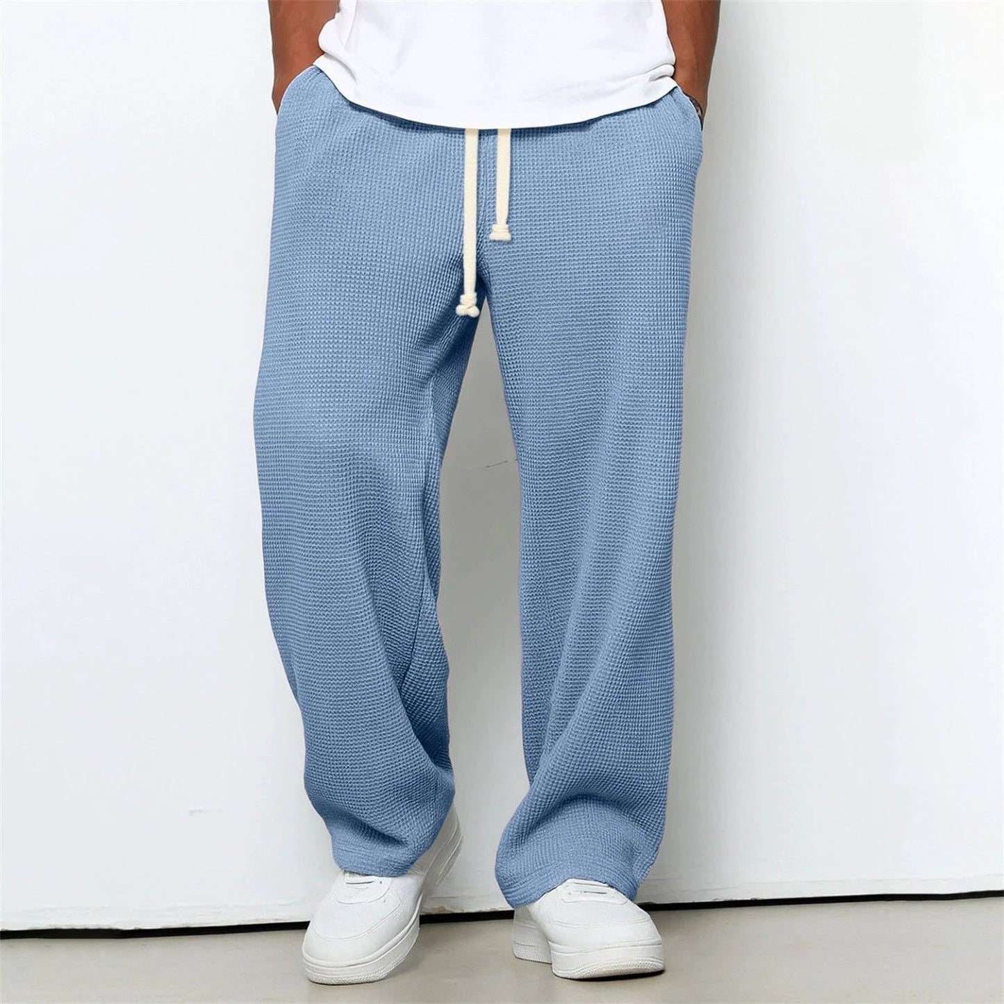 Men's Relaxed-fit Waffle-knit Wide-leg Leisure Pants by GJG Denim