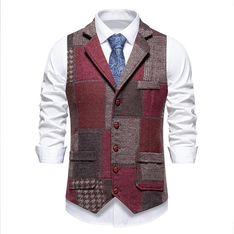 Men's Retro Patchwork Lapel Suit Vest by GJG Denim