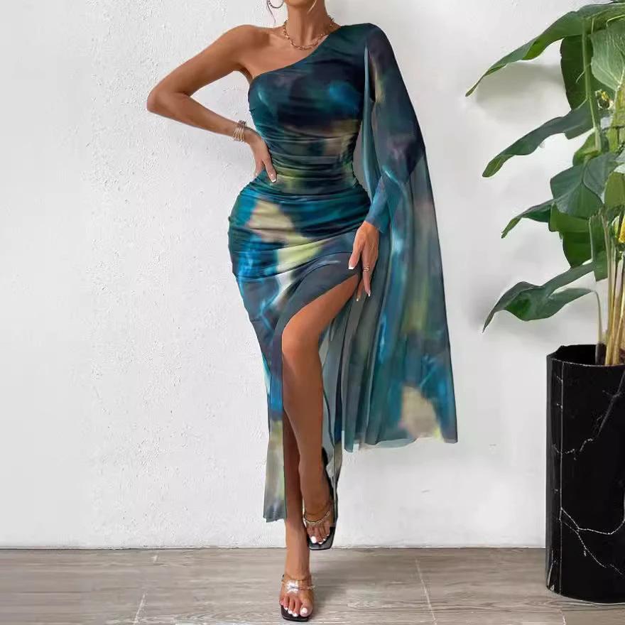 Fashion Printed Shoulder Long Sleeve Dress by GJG Denim