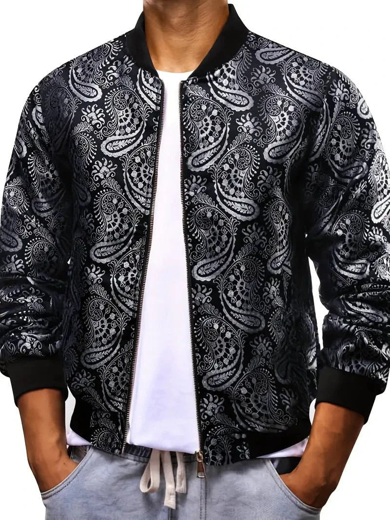 Men's Trendy Jacket With A Stand-up Collar Paisley Print by GJG Denim