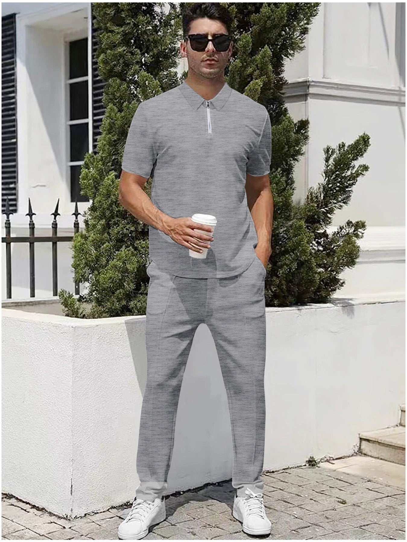 Lightweight Zip Front Pants And Short Sleeve Shirt Set by GJG Denim
