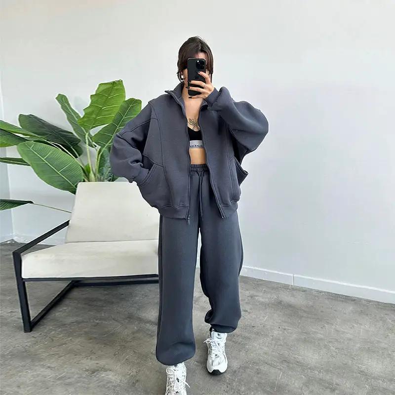 Sports Suits With Pockets Stand-up Collar Zipper Cardigan And Drawstring Trousers Fashion Jogger Set Outfits Tracksuits Women's Clothing by GJG Denim