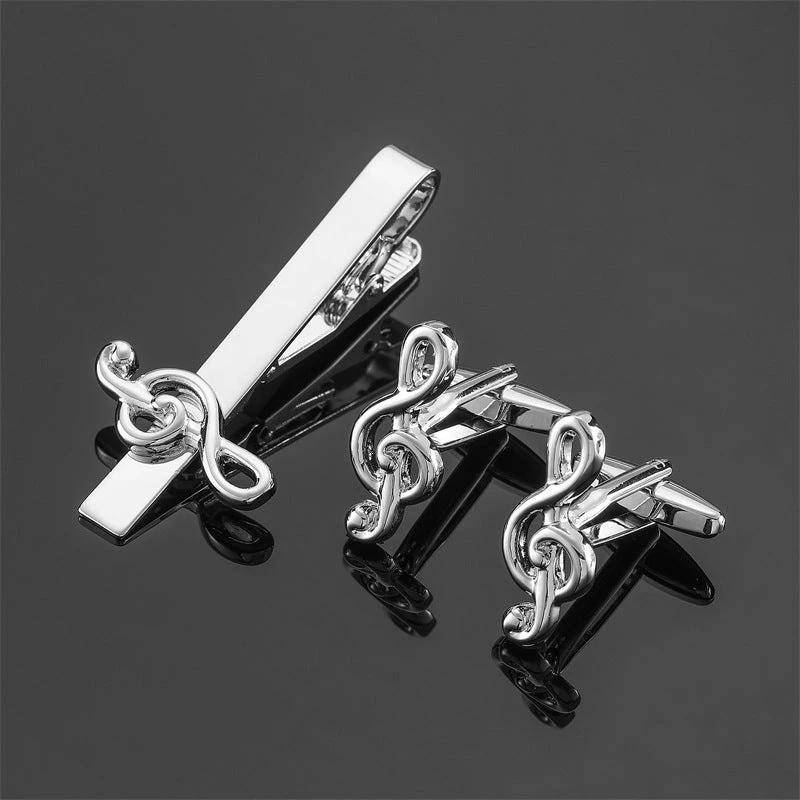 Gold Silver Black Square Brushed Tie Clip And Cufflinks by GJG Denim