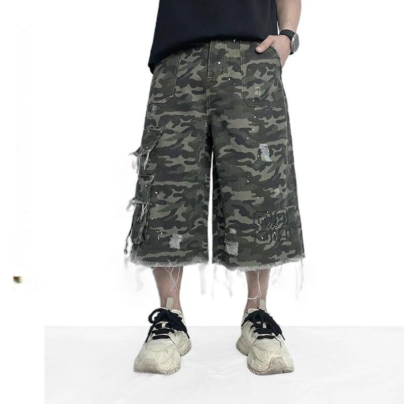 Camouflage Casual Wide Leg Shorts For Men by GJG Denim