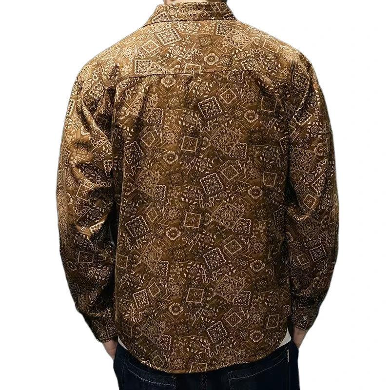 Social Style Denim Printing Men's Lapel Casual Shirt by GJG Denim