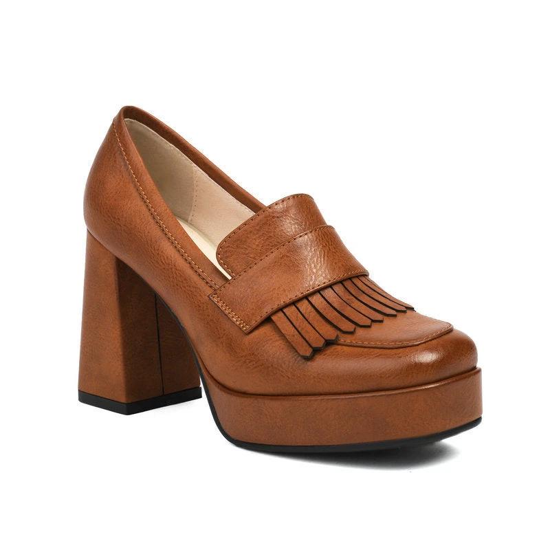 Women's Retro Chunky-Soled Commute Wedge Ultra-High Heels by GJG Denim