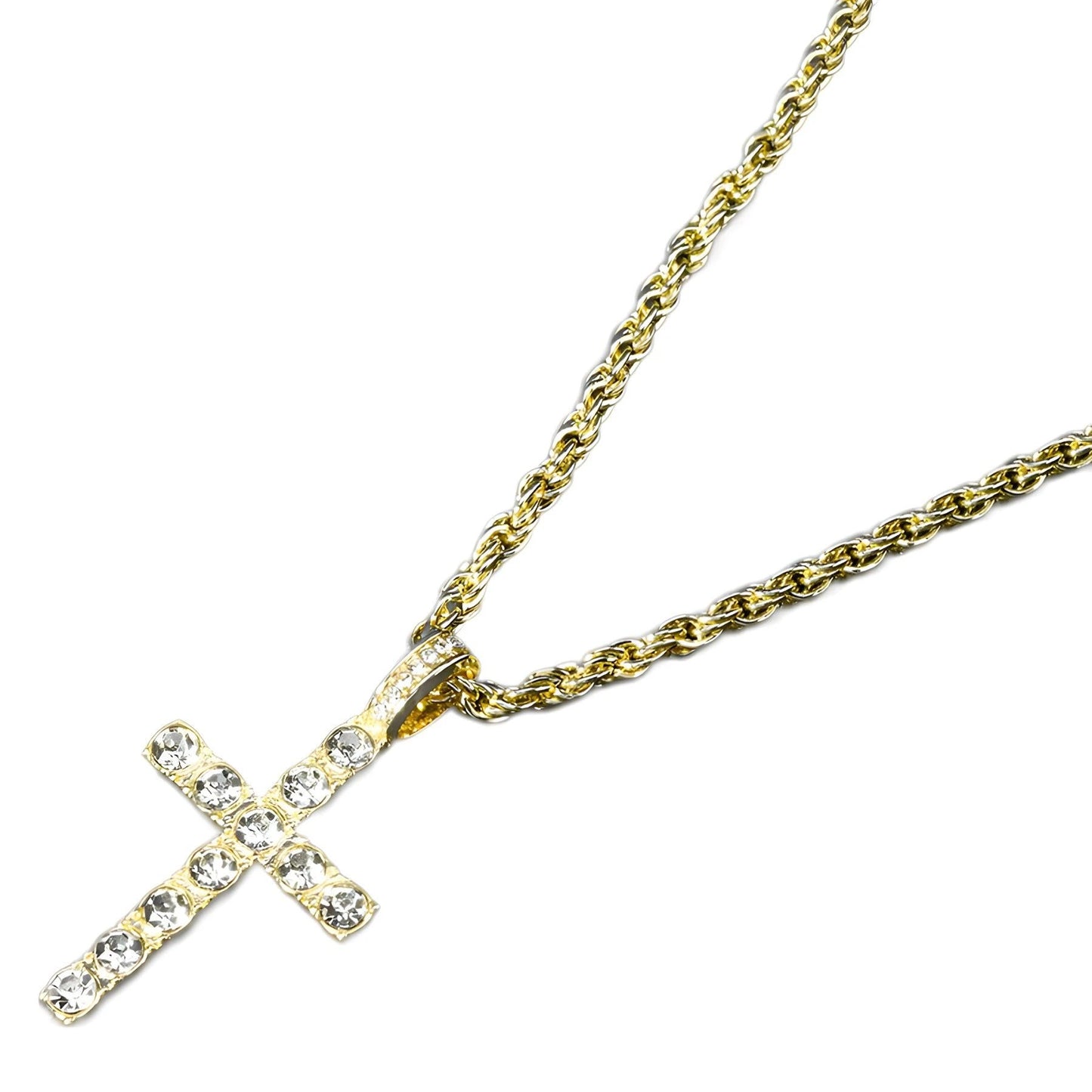 Diamond Like Encrusted Cross Pendant With A 4mm Twisted-link Chain by GJG Denim