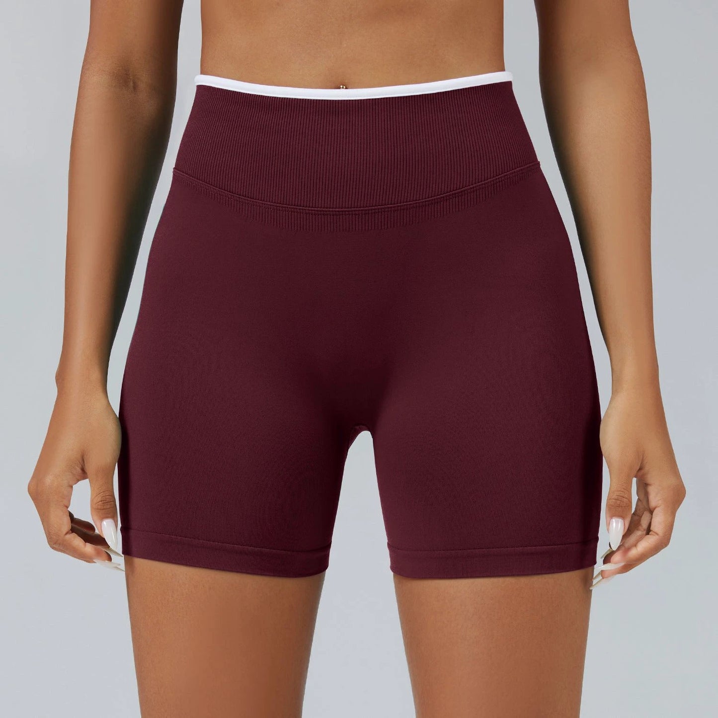Color Matching Seamless Tight Yoga Shorts Peach Hip Raise by GJG Denim