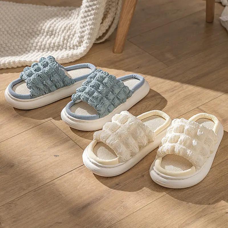 EVA Thick-soled Linen Slippers Women's Mute Soft-soled Slippers by GJG Denim