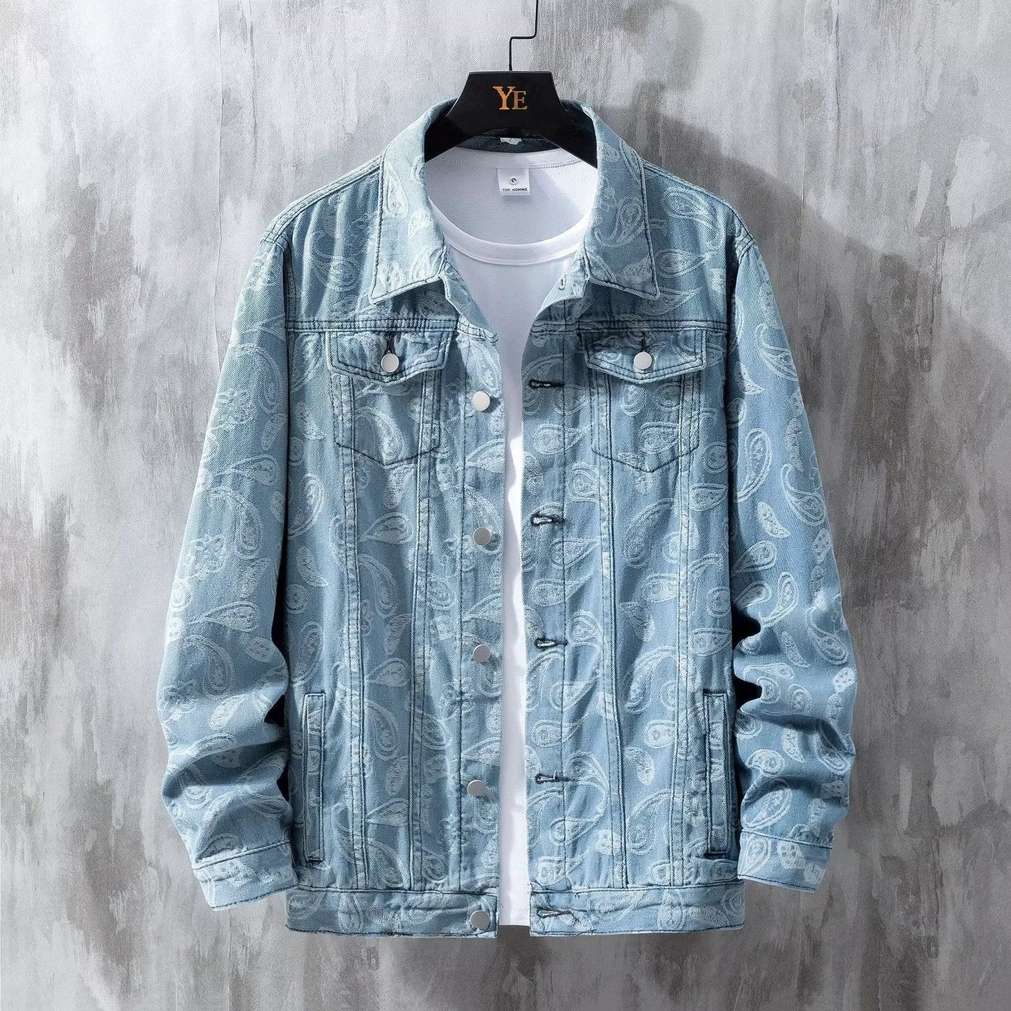 Printed Jacquard Fashion Casual All-matching Personality Trend Men's Coat by GJG Denim
