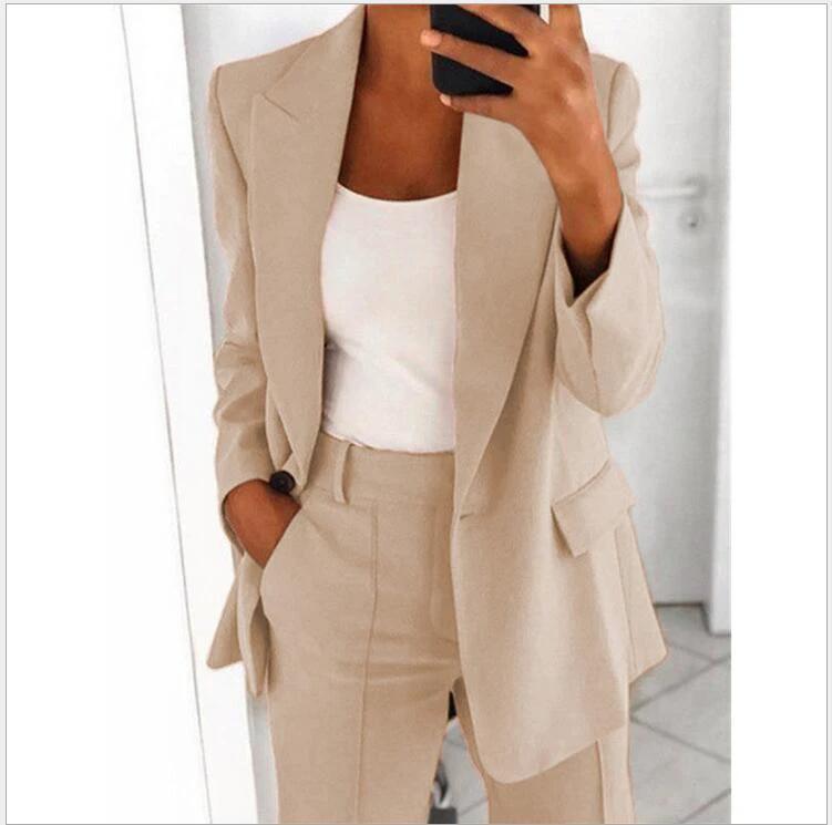 Ins Button Casual Suit Fashion Long-sleeved Lapel Blazer Jacket And Slim-fit Pocket Trousers For Women Clothing by GJG Denim