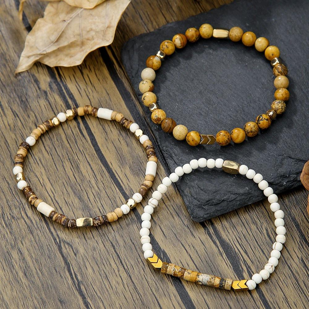 Retro Men's Coconut Wood Multi-Layer Stackable Bracelet Set by GJG Denim