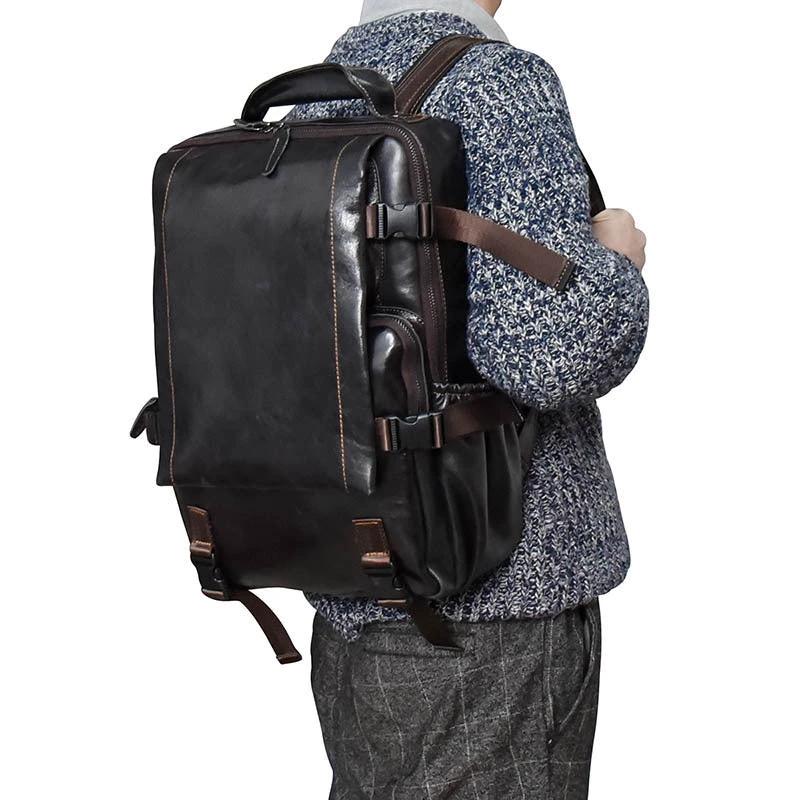 Men's Cowhide Flip Shoulder Large Capacity Computer Bag by GJG Denim