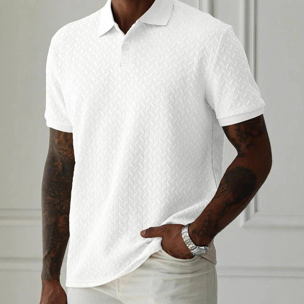 Men's Solid Color Polo Collar Short-sleeved Shirt by GJG Denim