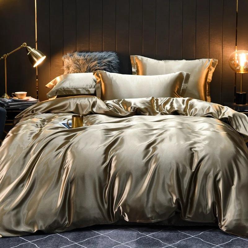 Pure-color Double-sided Silk Quilt Cover Four-piece Set by GJG Denim