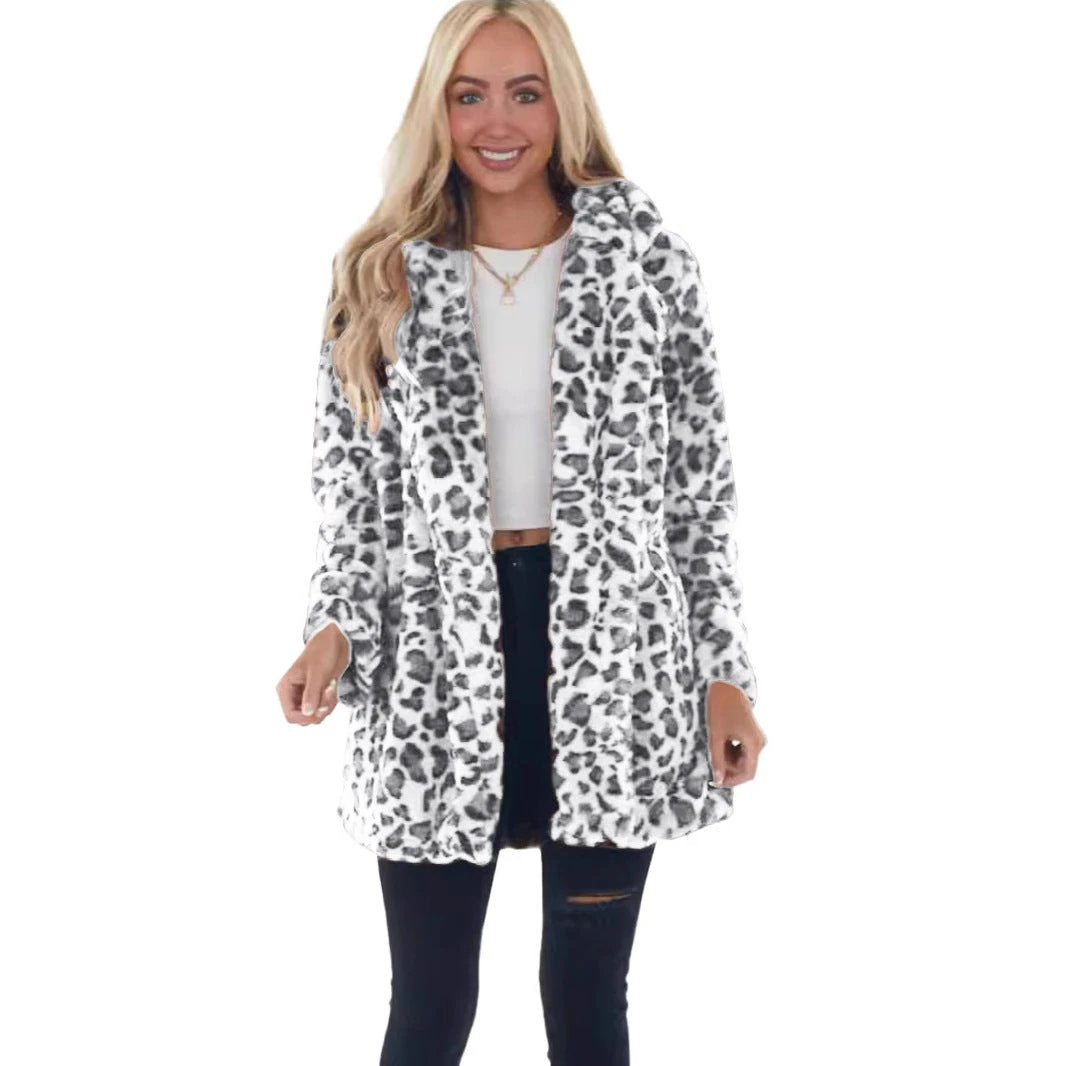 Rabbit Fur Leopard Print Mid-length Clothing Fashionable Jacket by GJG Denim