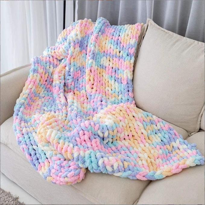 Handmade Yarn Knitted Chenille Rod Sofa Cover Blanket by GJG Denim