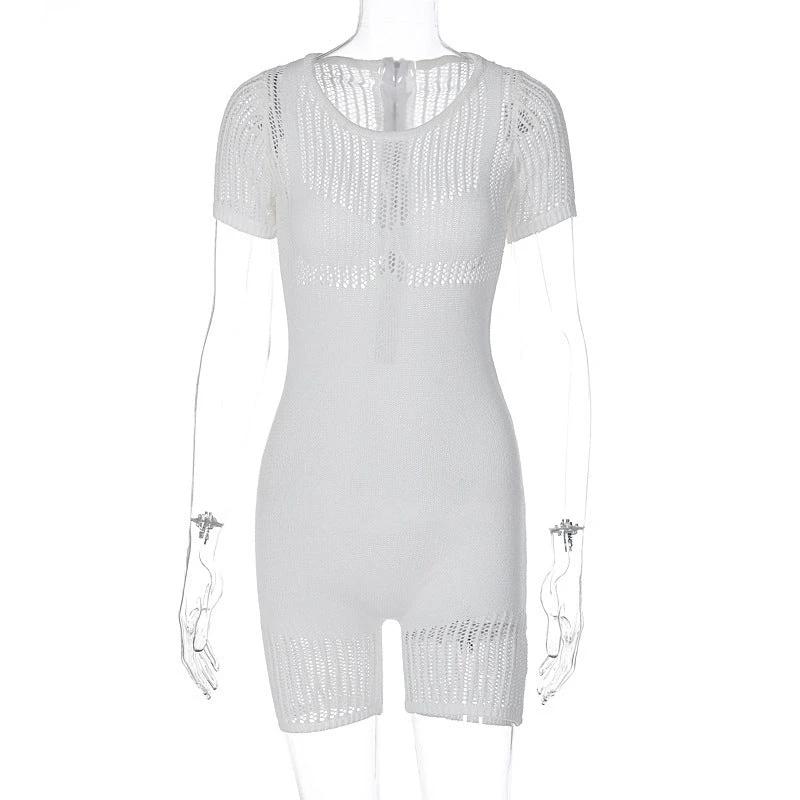 Women's Zipper Hollow-out Tight Hip Lifting Knitted Short Romper by GJG Denim