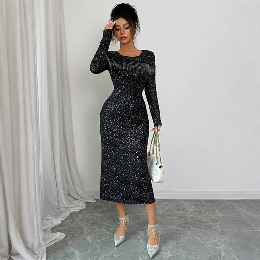 Elegant Simple Style Long Sleeve Dress Women's Clothing by GJG Denim