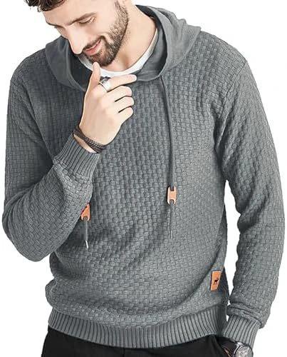 Men's Long Sleeve Solid Color Hooded Sweater by GJG Denim