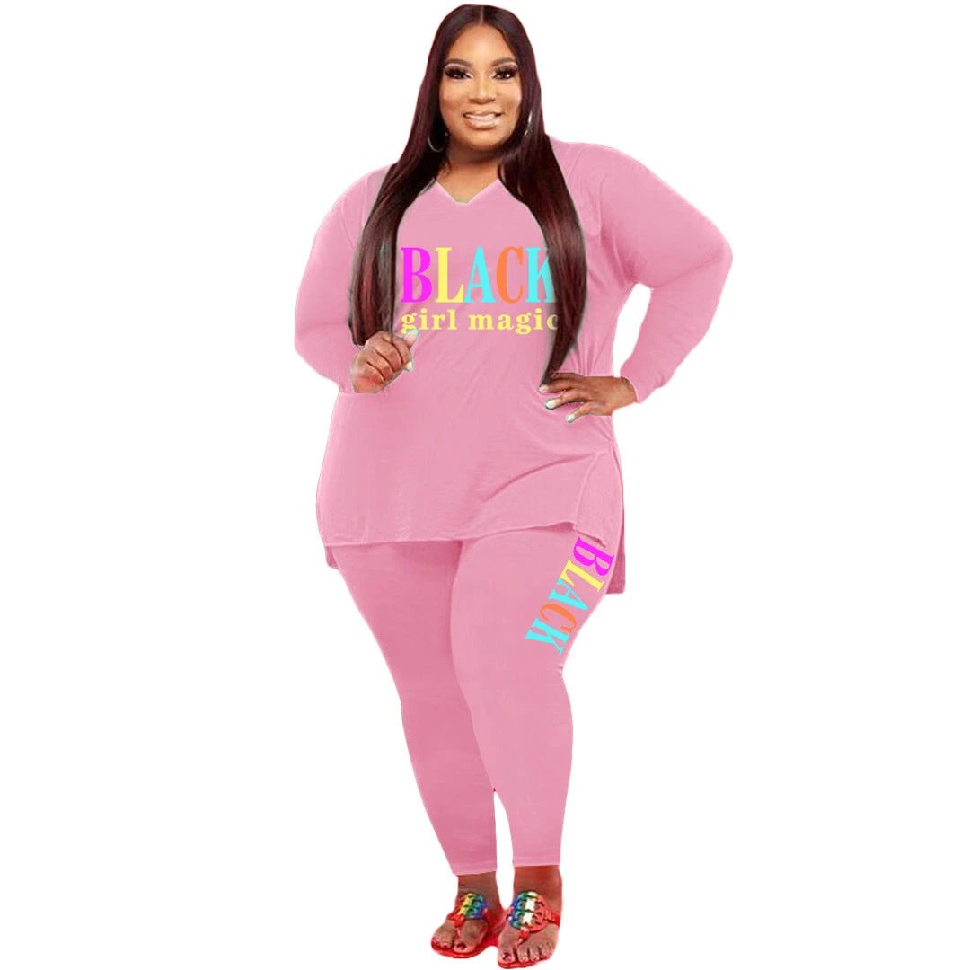 Women's Plus Size Sports And Leisure Printed Two-piece Suit by GJG Denim