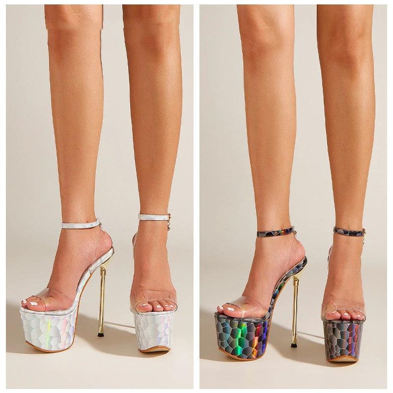 European And American Stone Pattern Fashion Transparent High Heels by GJG Denim