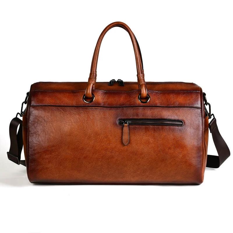 Men's Top Layer Leather Bag Handmade Retro Large Capacity by GJG Denim