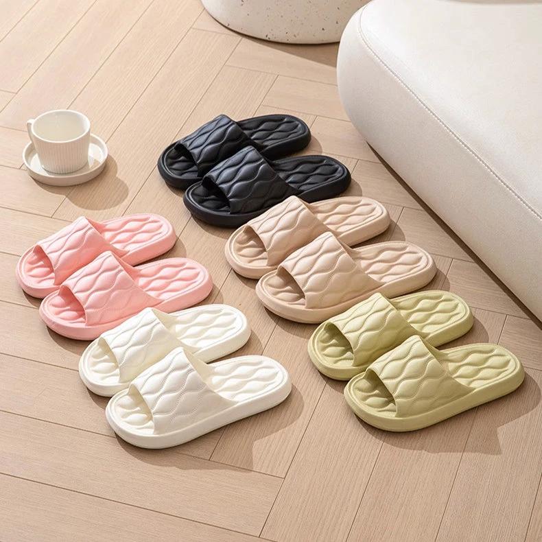 Ripple Style House Slippers EVA Soft Bathroom Slippers Women Men Shoes Home by GJG Denim