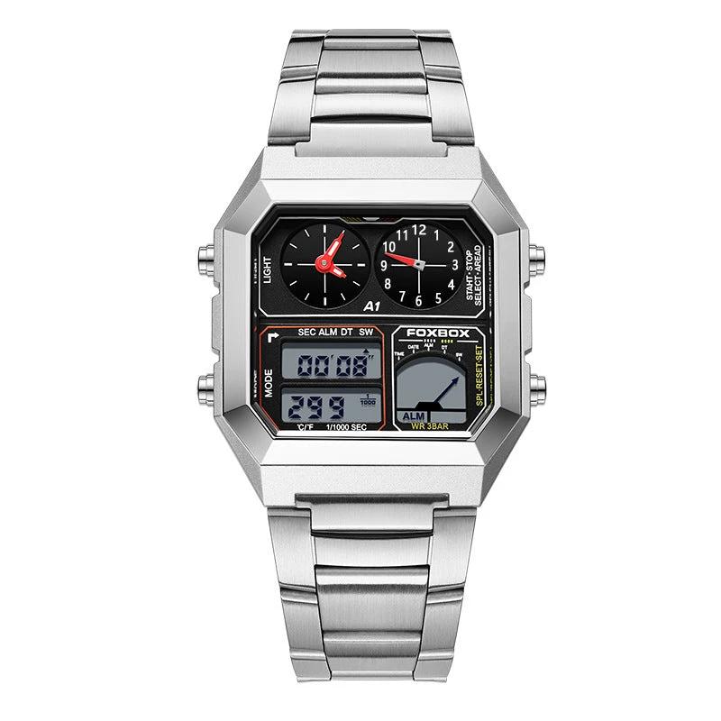 Dual Display Multifunctional Waterproof Alarm Clock Luminous Sports Watch For Men by GJG Denim