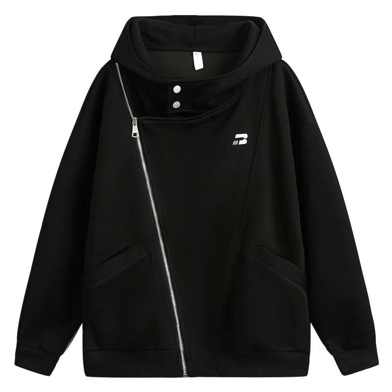 Men's Irregular Zipper Hooded Sweater by GJG Denim